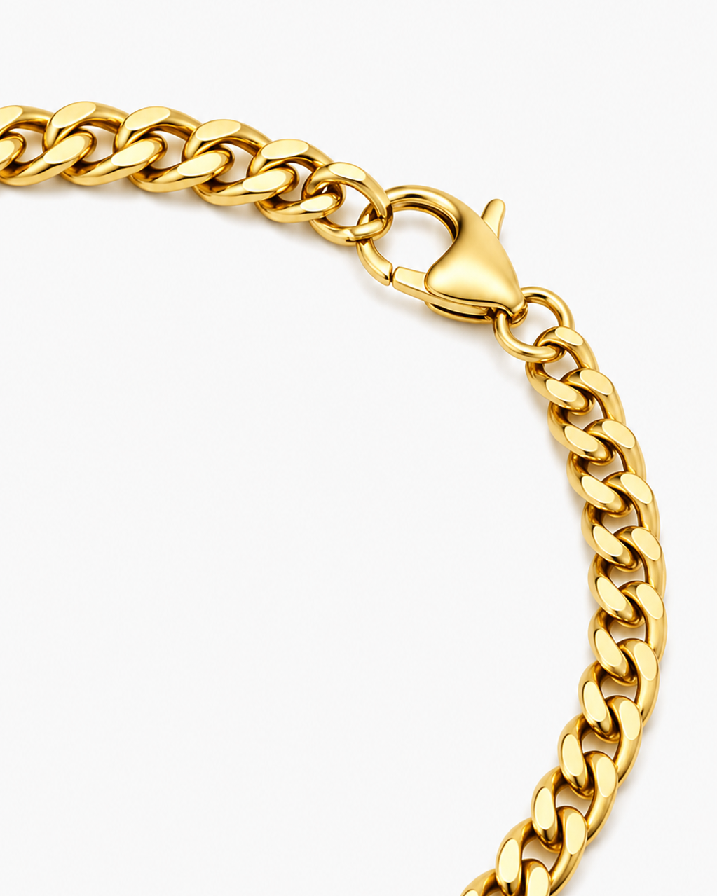 Gold chain bracelet on a white background